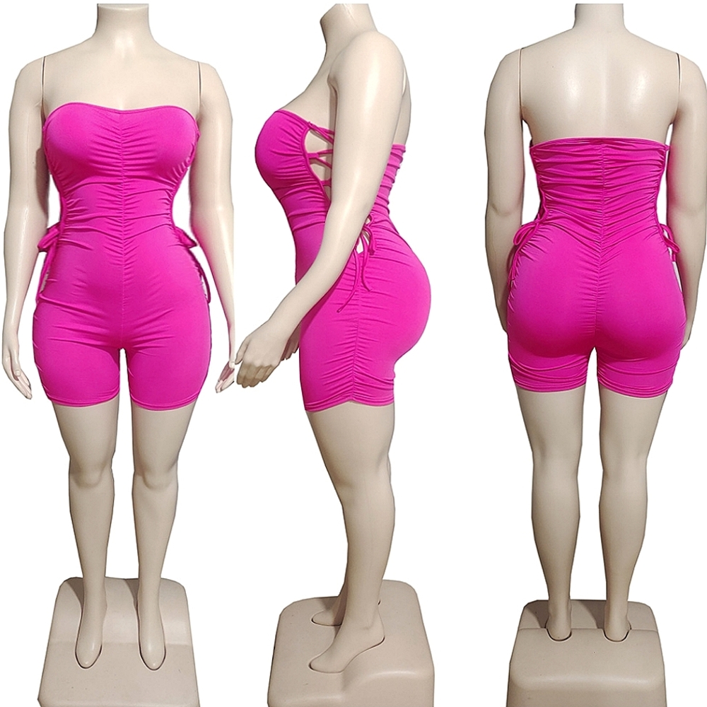 💎Pink Hollow Out Bodycon Bandage Sleeveless Side Lace-Up Jumpsuit Romper💎